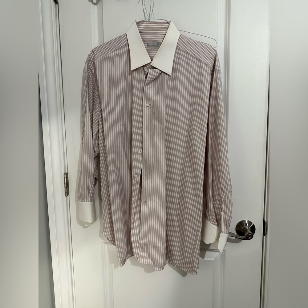 Stefano Ricci Men's Pinstriped Dress Shirt - Beige and White